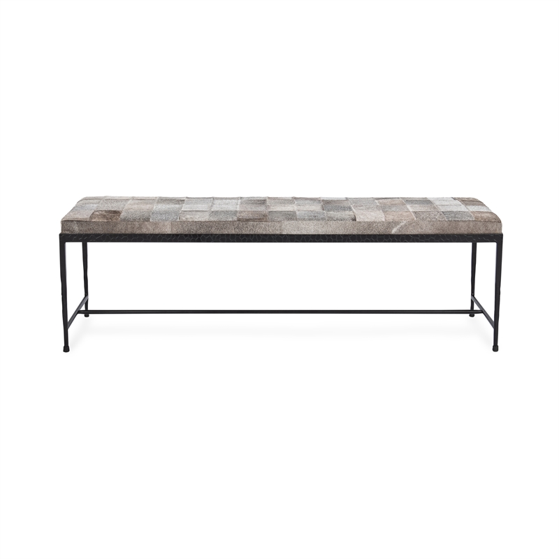 Classic Home Achen Gray Hair on Hide 60in Iron Bench