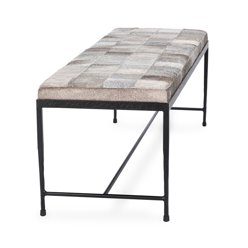 Classic Home Achen Gray Hair on Hide 60in Iron Bench