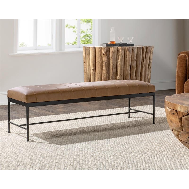Classic Home Madeleine Leather Iron Bench Taupe