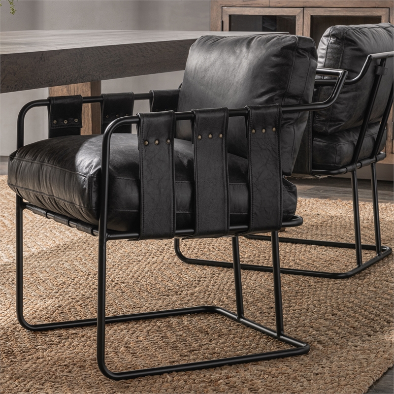 Classic Home Strapling Leather Dining Chair Black