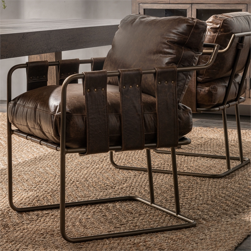 Classic Home Strapling Leather Dining Chair Cocoa Brown