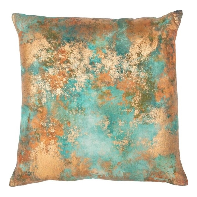 Villa by Classic Home Onara 22x22 Linen Cotton Throw Pillow Turquoise/Copper