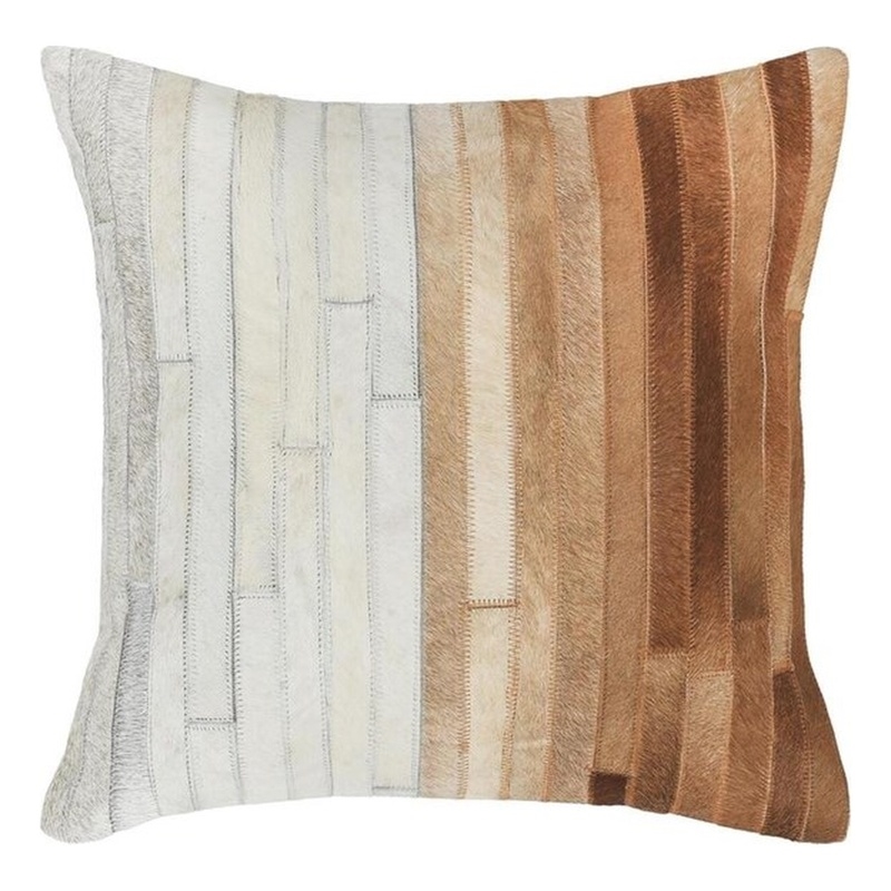 Villa by Classic Home Meru 20x20 Leather Hair on Hide Throw Pillow Tan