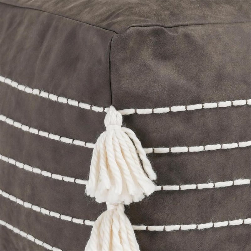 Villa by Classic Home Ezekiel Vegan Faux Leather Indoor Hickory Pouf