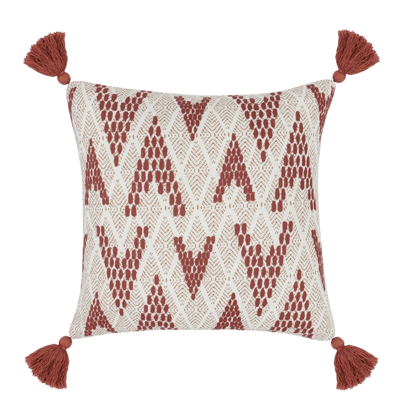 Villa by Classic Home Sanibel 20x20 Fabric Throw Pillow Natural/Clay Red