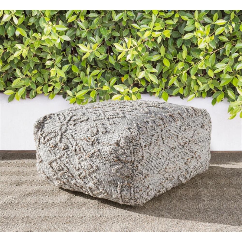 Villa by Classic Home Tundra Linen Blend Fabric Pouf Gray Multi-Color