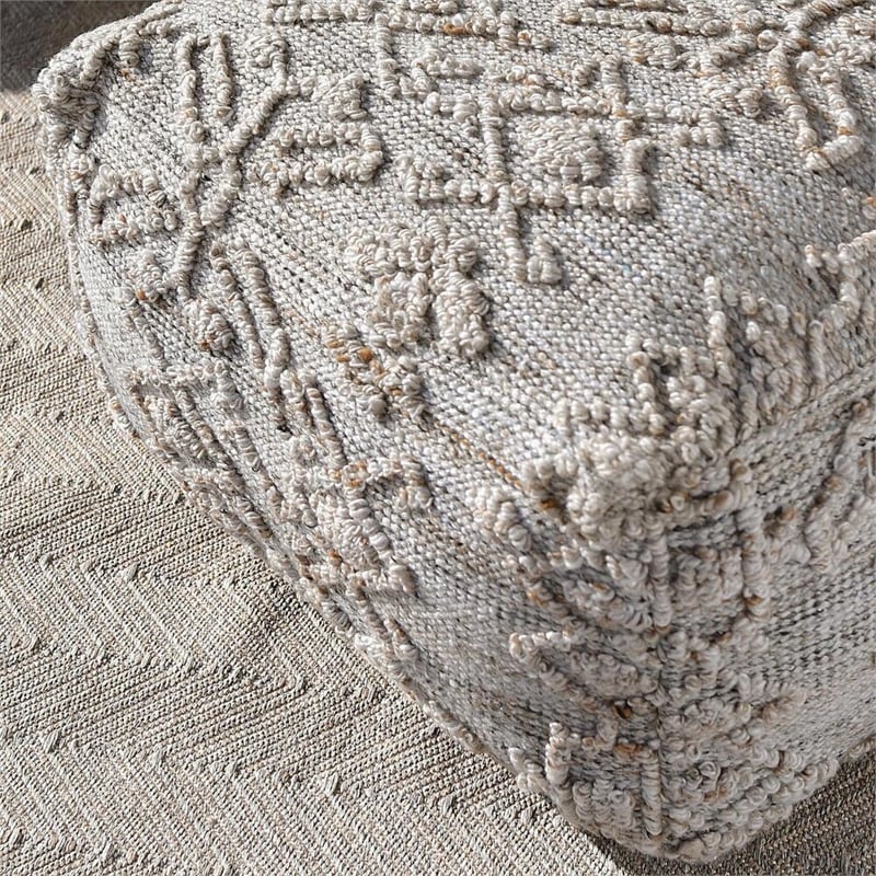 Villa by Classic Home Tundra Linen Blend Fabric Pouf Gray Multi-Color