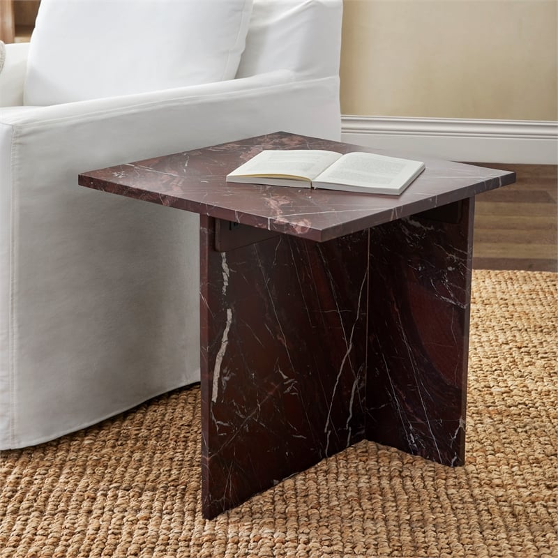 Classic Home Bexly Marble End Table in Red