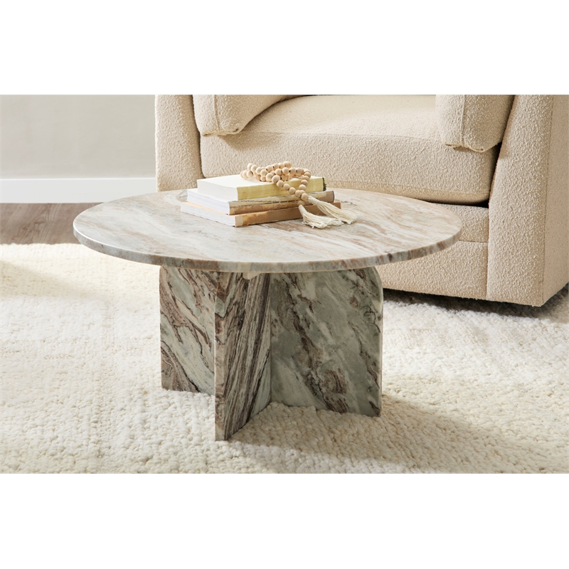 Classic Home Reilly Marble Round Coffee Table in Gray