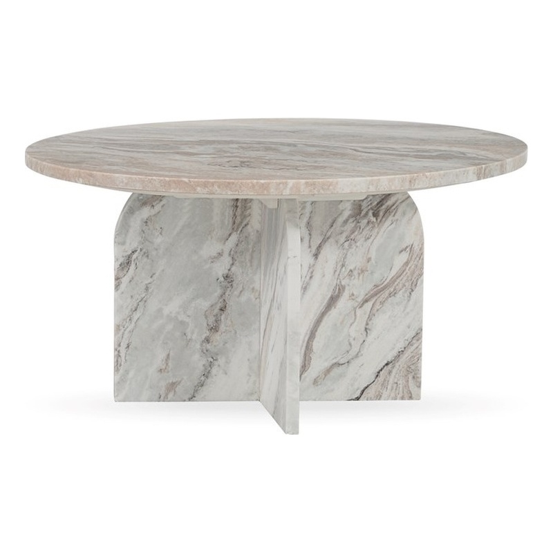 Classic Home Reilly Marble Round Coffee Table in Gray