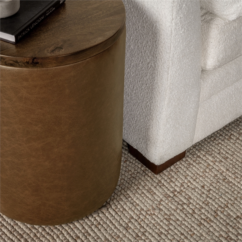 Classic Home Andra Mango Wood Leather Wrap Accent End Table in Chestnut