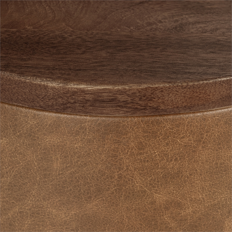 Classic Home Andra Mango Wood Leather Wrap Accent End Table in Chestnut