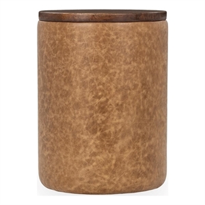Classic Home Andra Mango Wood Top Leather Wrap Accent End Table in Tan