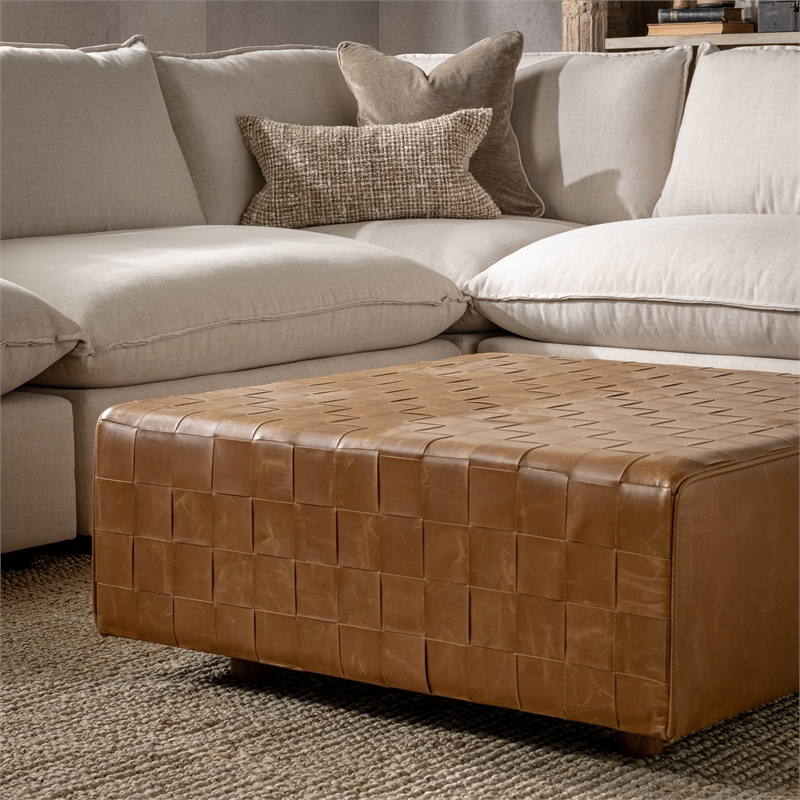 Classic Concepts Aristo Leather Square Cocktail Ottoman in Chestnut