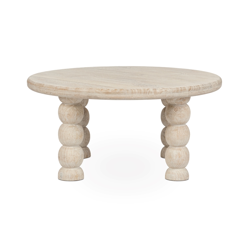 Classic Concepts Adir Solid Mango Wood Round Coffee Table in Cream