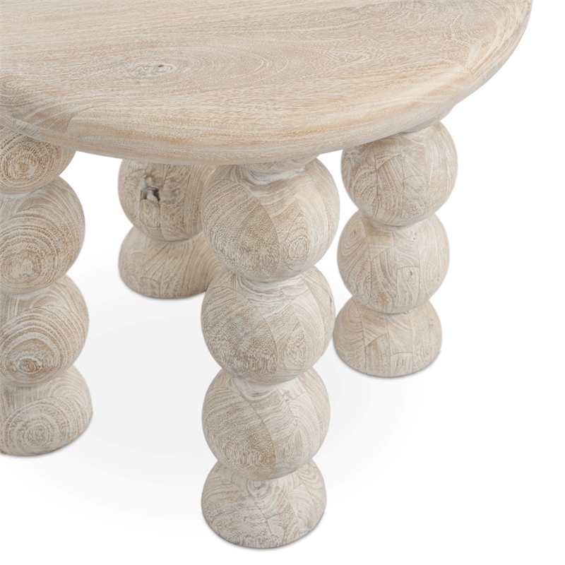 Classic Concepts Adir Solid Mango Wood Round End Table in Cream