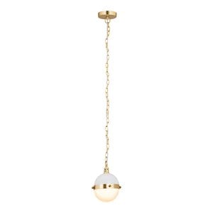 elk home harmelin 1-light contemporary metal mini pendant in satin brass/white