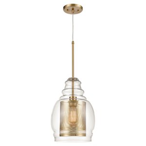 elk home herndon 1 light modern glass and steel pendant in clear/antique gold