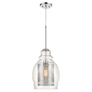 elk home herndon 1 light modern glass and steel pendant in clear/polished chrome