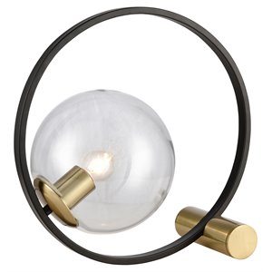 elk home ayla 1-light modern glass/metal desk lamp in black and honey brass
