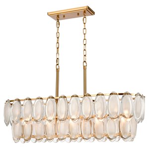 elk home curiosity 5-light transitional glass linear chandelier in brass