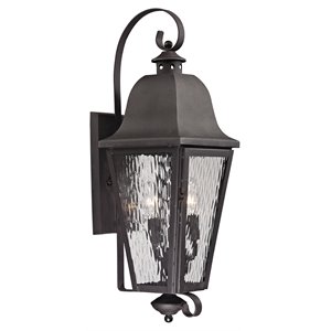 elk home forged brookridge 3-light metal outdoor wall lamp in charcoal