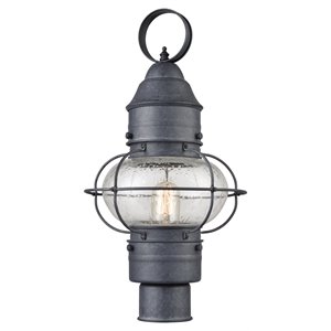 elk home onion 1 light glass and metal outdoor post mount in aged zinc gray