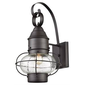 elk home onion 1 light glass and metal outdoor wall lamp in oil rubbed bronze