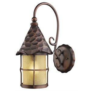 elk home rustica 1-light glass and iron outdoor wall lamp in antique copper
