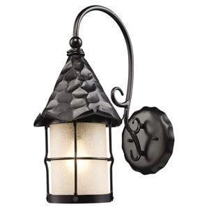 elk home rustica 1-light glass and iron outdoor wall lamp in matte black