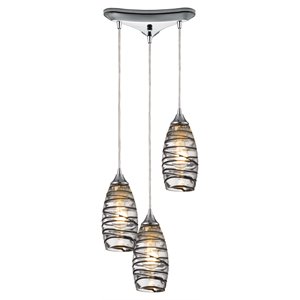 elk home twister 3-light triangular glass and metal pendant in polished chrome