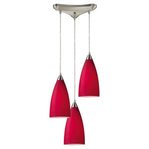 elk home vesta 3-light triangular glass and metal pendant in cardinal red