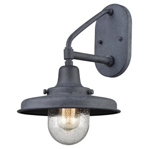 elk home vinton station 1-light glass outdoor wall lamp in aged zinc gray