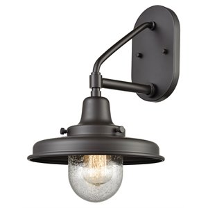 elk home vinton station 1-light glass outdoor wall lamp in oil rubbed bronze