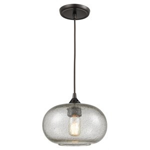 elk home volace 1 light modern glass and metal mini pendant in oiled bronze