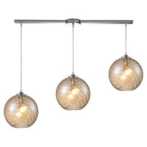 elk home watersphere 3-light glass and metal linear pendant in amber yellow