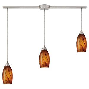 elk home galaxy 3-light glass and metal linear pendant in brown/satin nickel