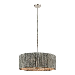 elk home abaca 5-light abaca rope & metal chandelier in polished nickel/gray