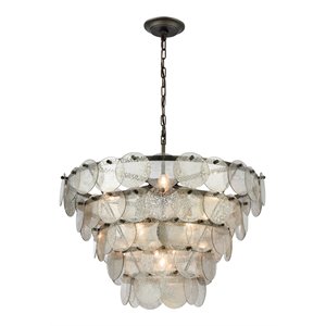 elk home airesse 9-light glass & metal chandelier in brushed slate/white