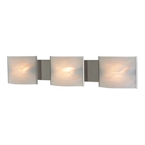 elk home pannelli 3-light glass & metal vanity sconce in stainless steel/white