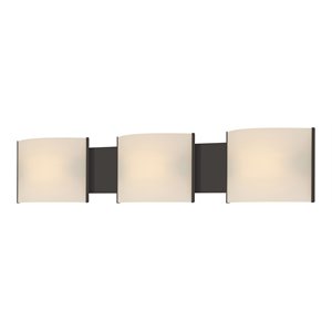 elk home pannelli 3-light glass & metal vanity sconce in oil rubbed bronze/white