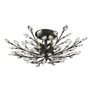 elk home crystal branches 6-light metal semi flush mount in burnt bronze