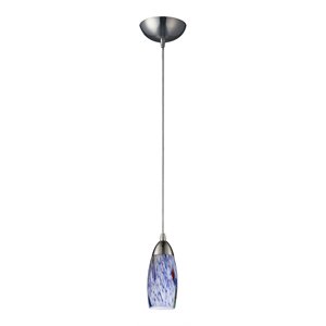 elk home milan 1-light glass led mini pendant in satin nickel/starburst blue