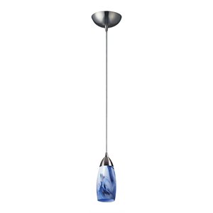 elk home milan 1-light glass led mini pendant in satin nickel/mountain
