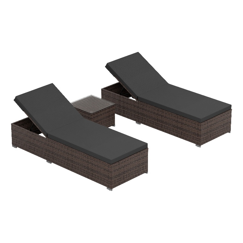 Malibu 3 Piece Box Frame Cushioned Chaise Lounger Set with Table