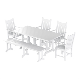 paradise 6-piece dining table and arm chair set with dining bench