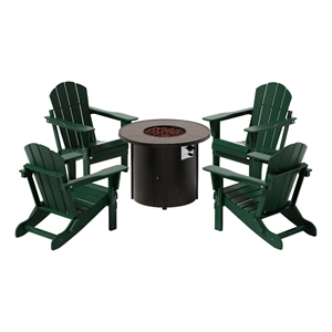 paradise outdoor folding poly adirondack chair with round fire pit table sets