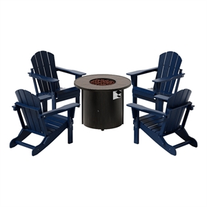 paradise outdoor folding poly adirondack chair with round fire pit table sets