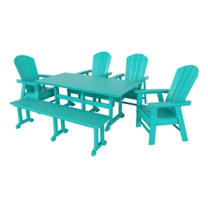 palms 6-piece adirondack chair and dining table set with bench
