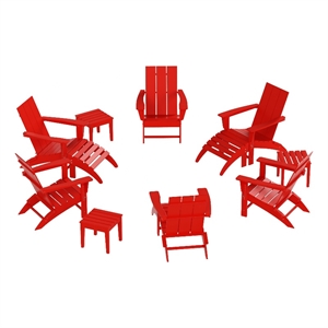 palms 12-piece modern poly folding adirondack chair with ottoman and side table